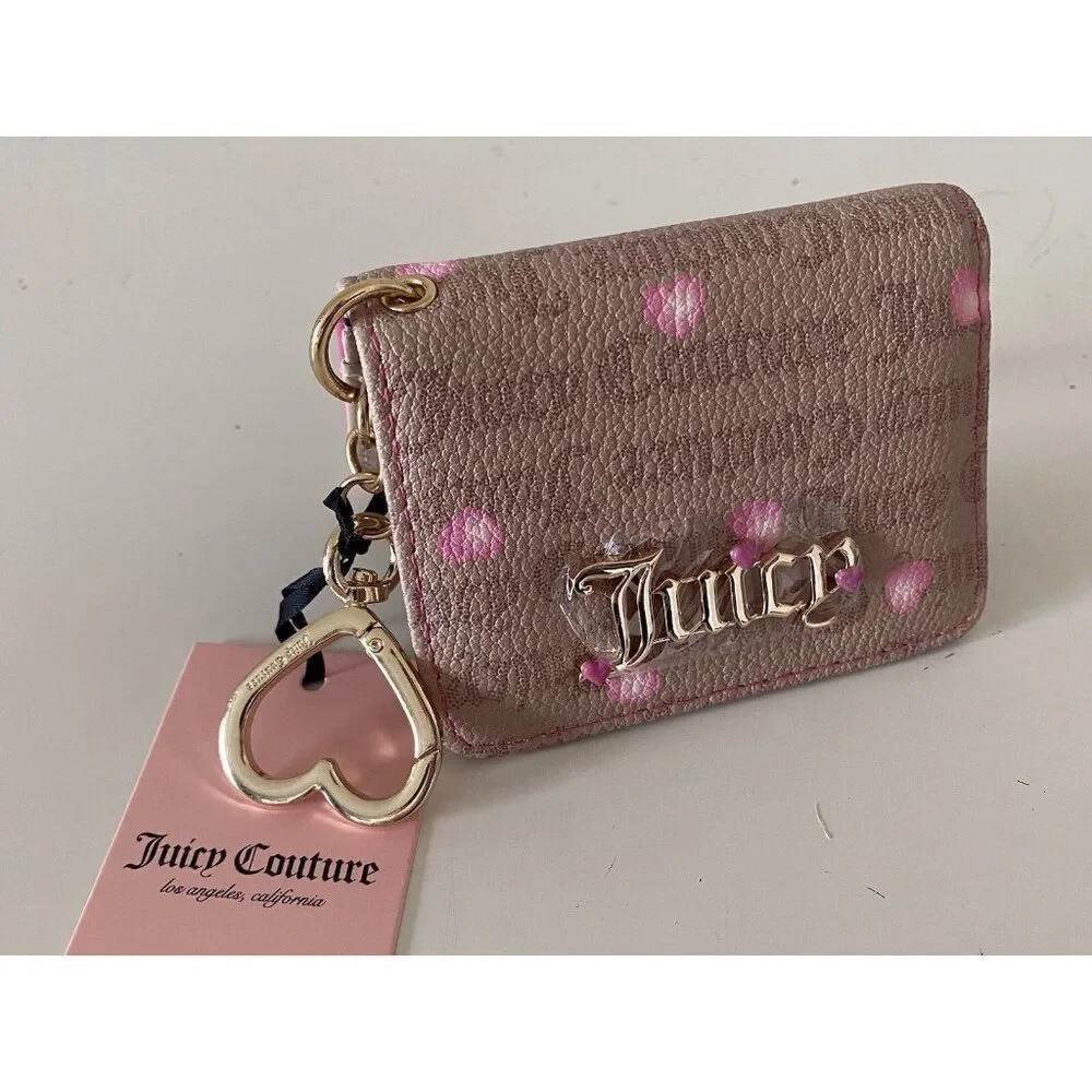 Juicy Couture Cafe Pink V-I Heart Juicy Card Case Key‎ Fob Wallet NEW
